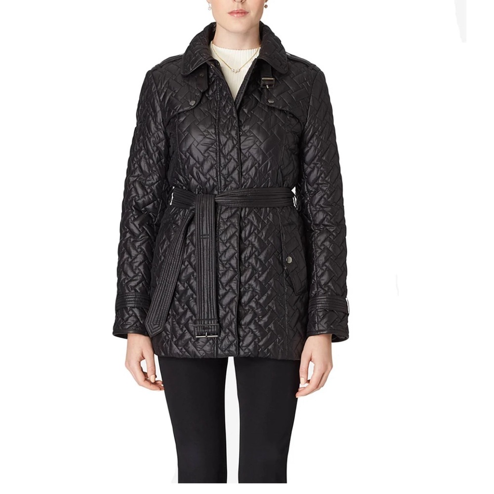 Cole Haan Black Quilted "Thermore" Zip Up Coat, Size Small